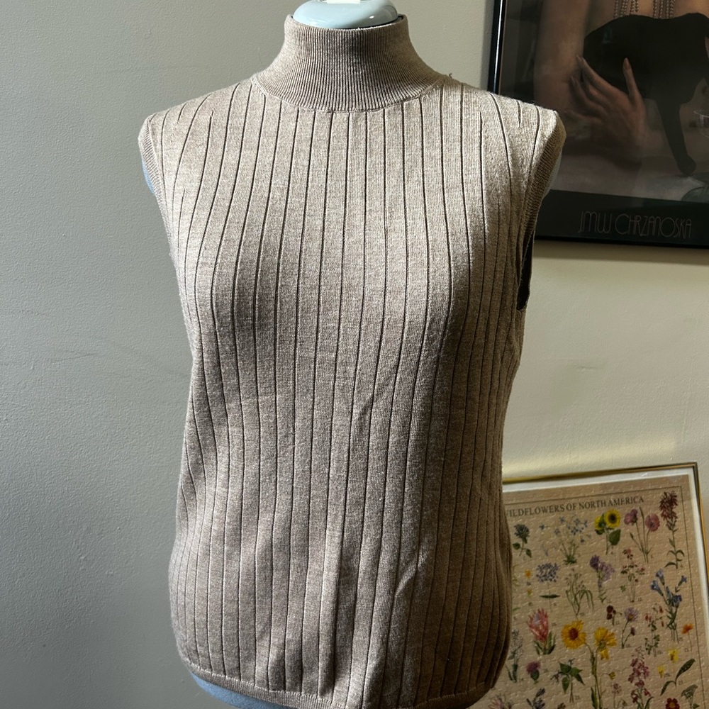 Sleeveless Ribbed Knit Turtleneck Sweater